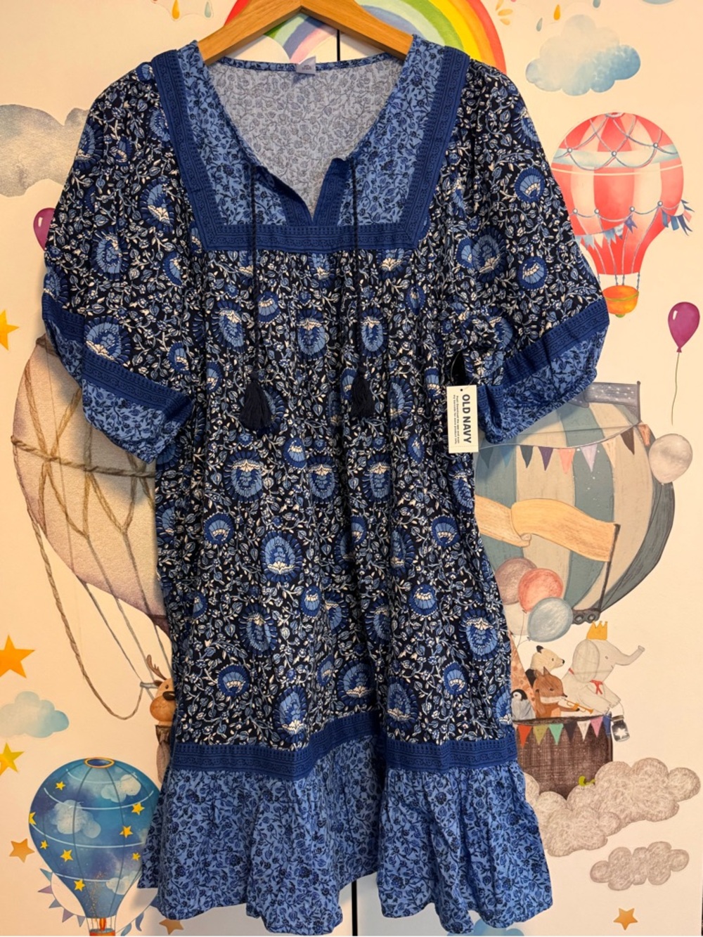 Old Navy puff sleeve bohemian block print dress nwt medium